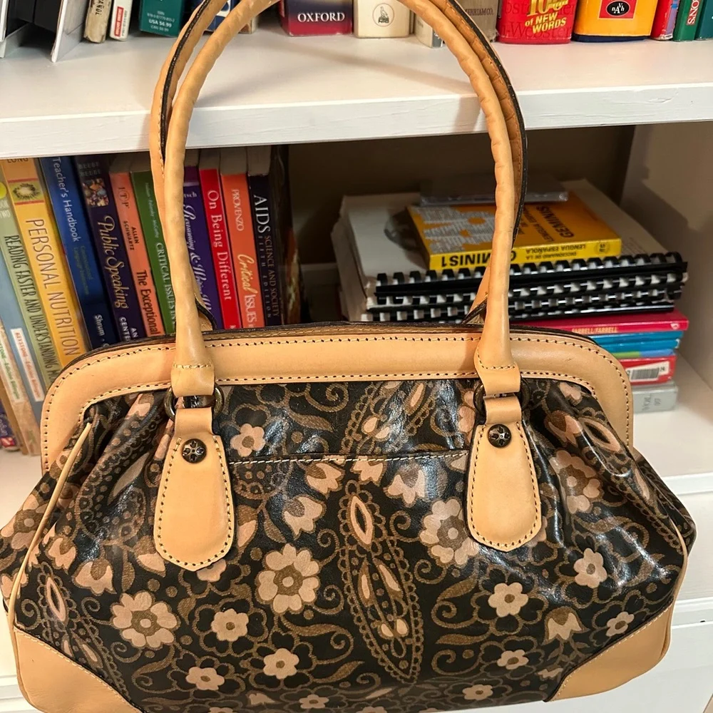 Patricia Nash Floral Pattern Satchel Handbag in Brown and Tan